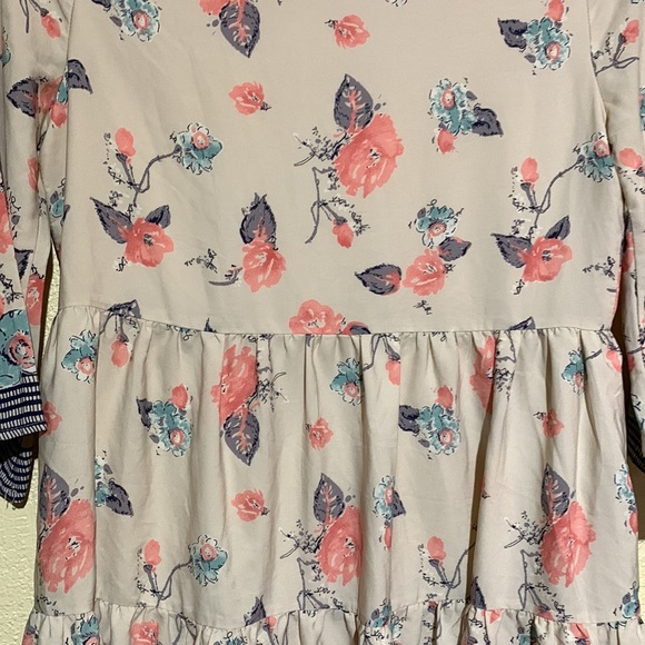 Bo Bel Dress Mini Size S Tiered Floral Pink Blue Gray Cream Long Tunic - Picture 12 of 15